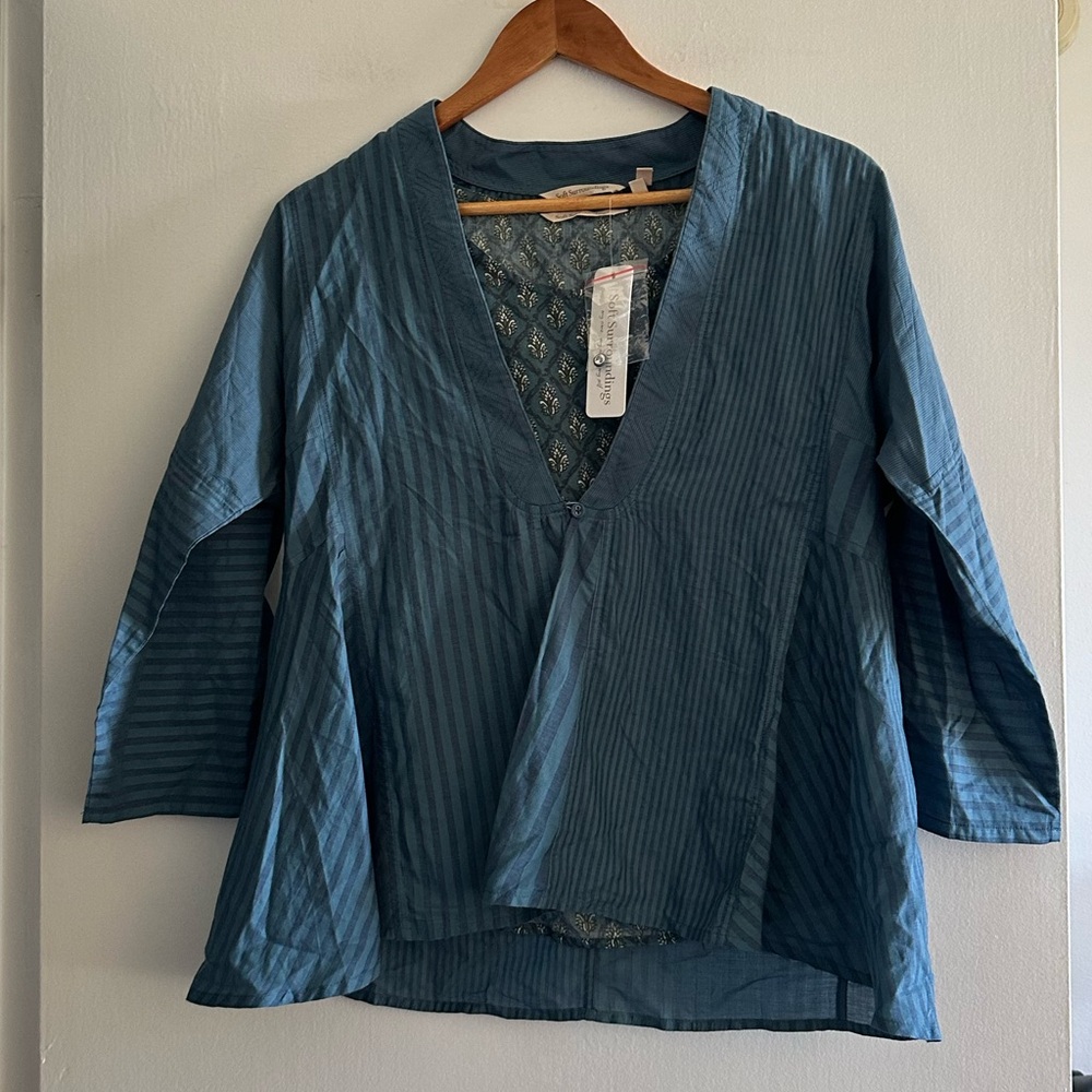 NWT Soft Surroundings Dark Teal Blue 2-Piece Boho Commelina Blouse size Small - Picture 1 of 6